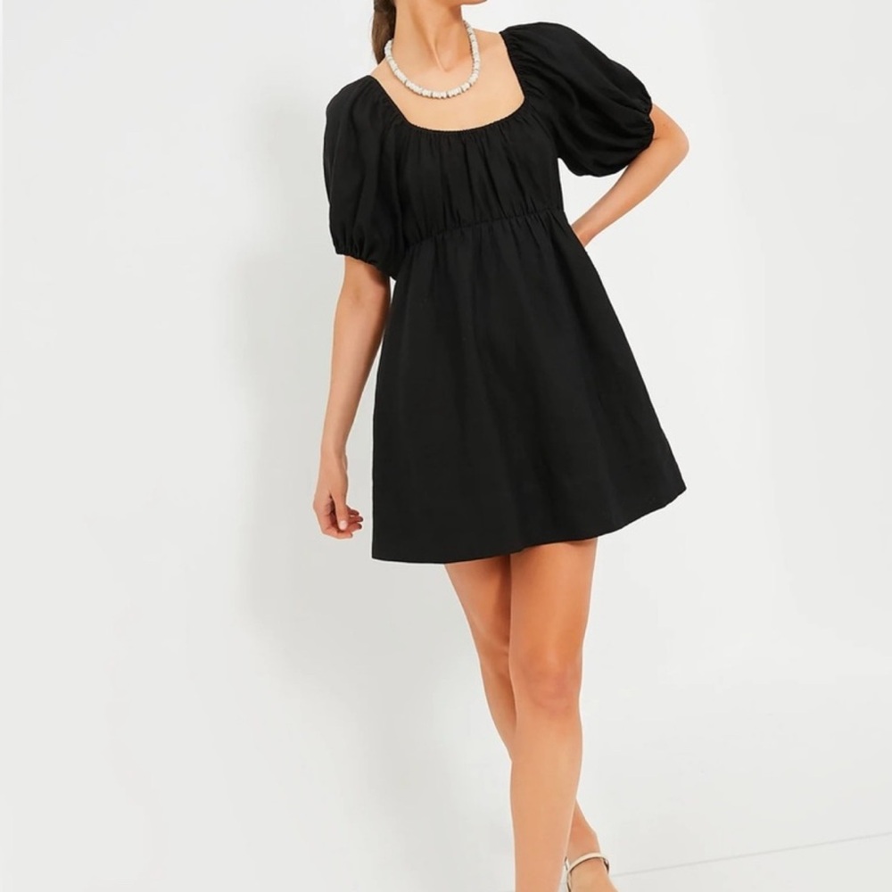 Tuckernuck Pomander Place Black Linen Puff Sleeve Ares Mini Dress